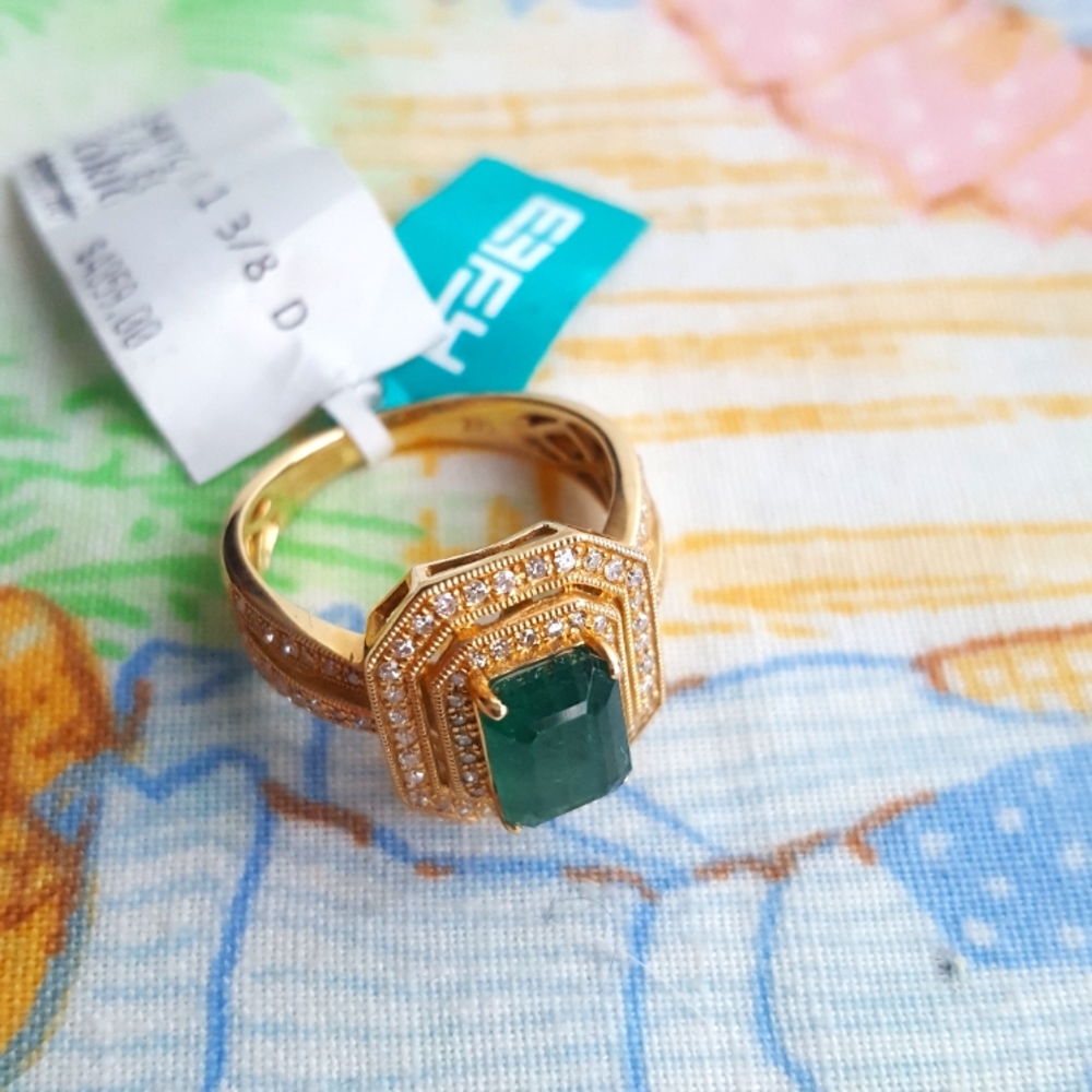 HP💫NWT🌙EFFY  14k Emerald Diamond Ring in Box Brasilica Collection